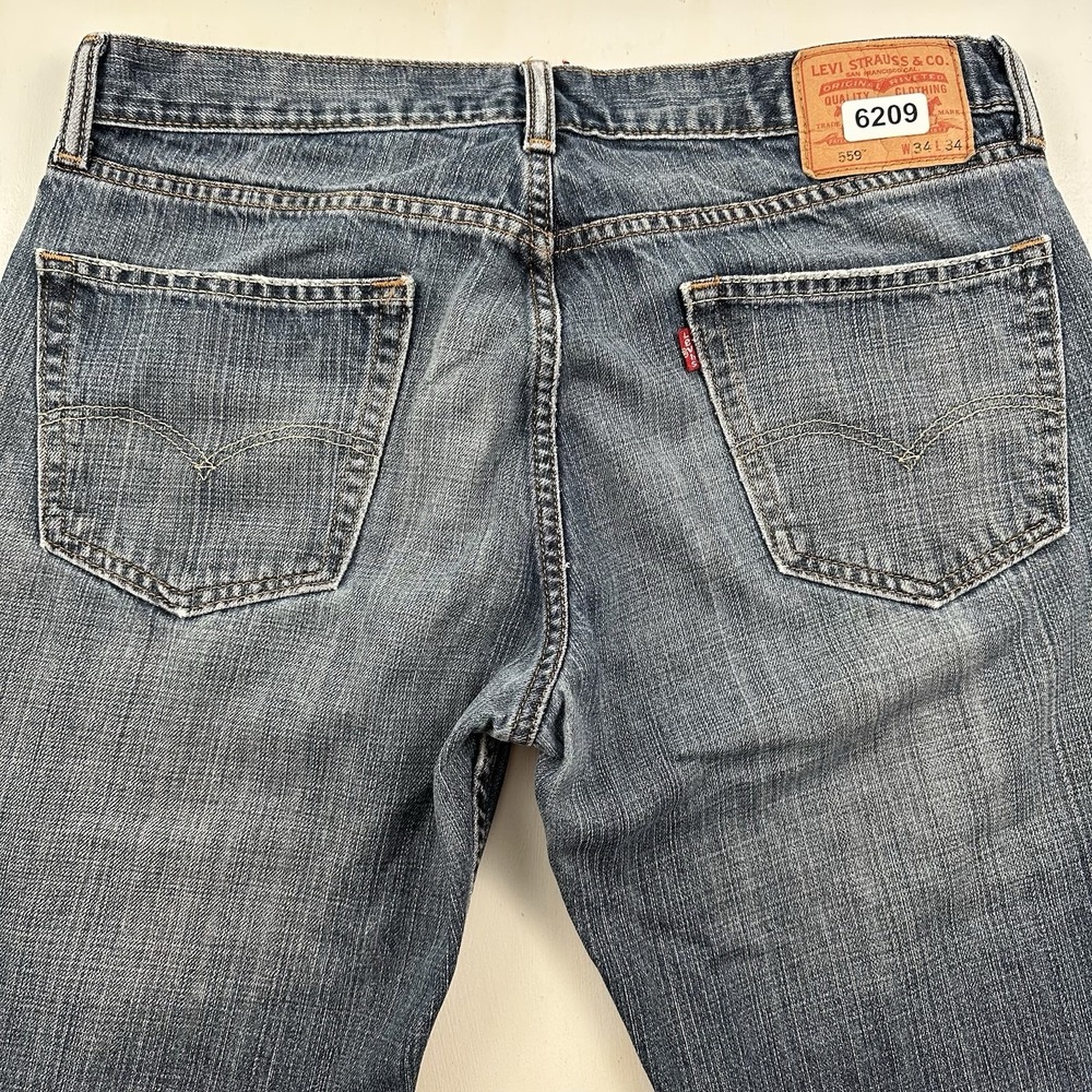 Levi's 559 Straight Relaxed‎ Jeans Mens 34x32 Blue Cotton Denim Dark Wash VTG